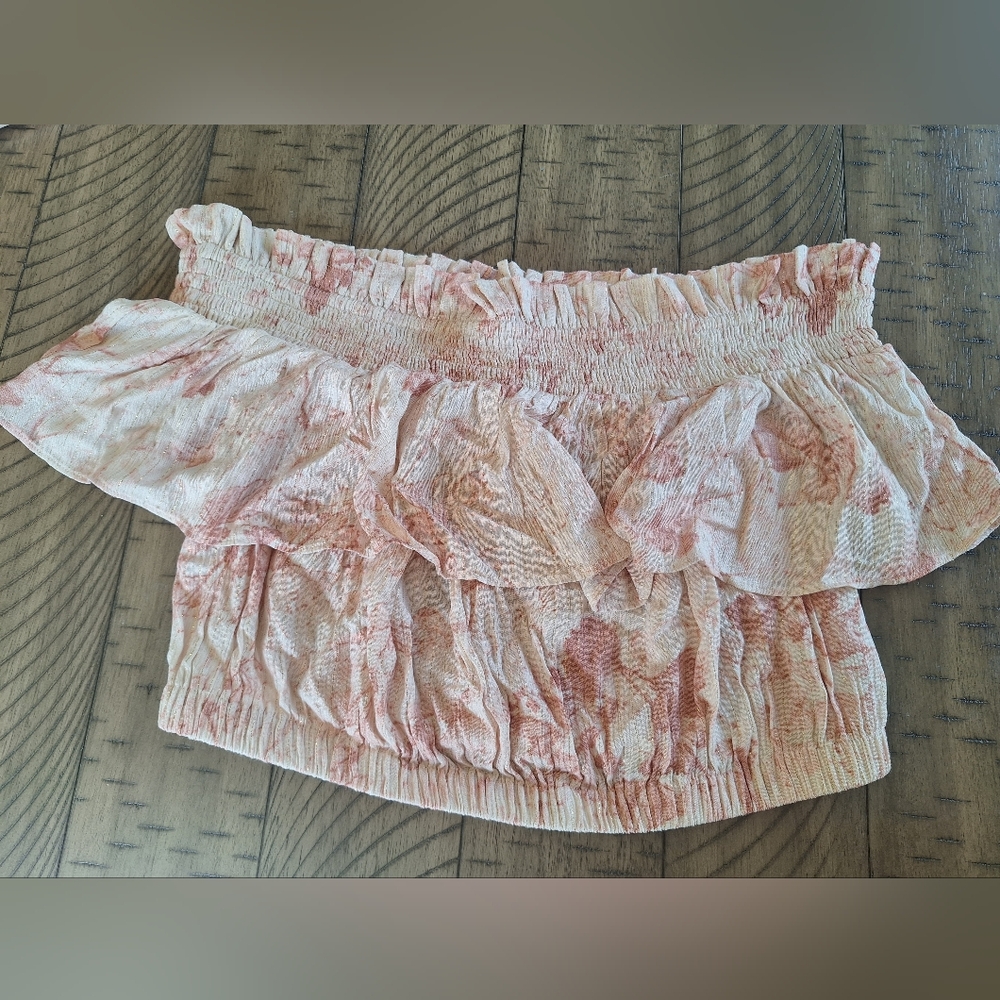 Express Pink and White Off The Shoulder Top